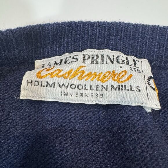 James Pringle Cashmere Sweater Navy Blue V-Neck Holm Inverness Pullover Men M - Picture 7 of 7